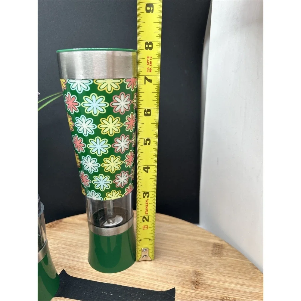 Salt &‎ Pepper Grinder Set Green Push Button Acrylic Stainless Battery Power
